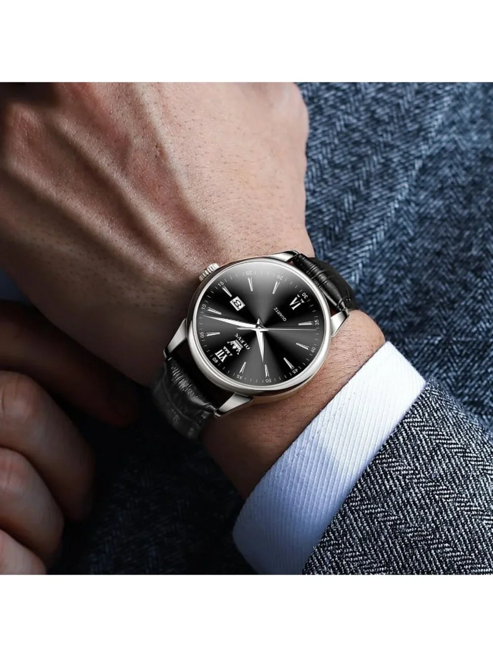 Men's Black Classic Analog Casual Luxury Leather Band Quartz Elegant Wrist Watch